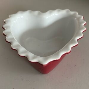Heart red and white bake small dish. Chantal made in China designed in USA